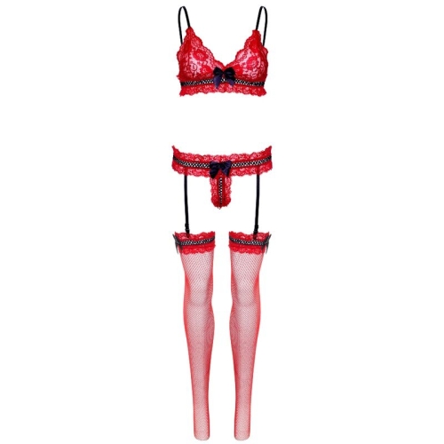 Dreiteiliges Set OneSize Rot | Leg Avenue
