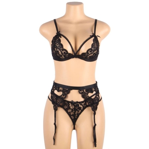 Dreiteiliges Set BH+ Strumpfgürtel + String L/XL | Subblime
