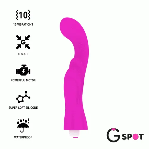 Pink G-spot vibrator with 10 vibration modes, powerful motor, soft silicone and waterproof.