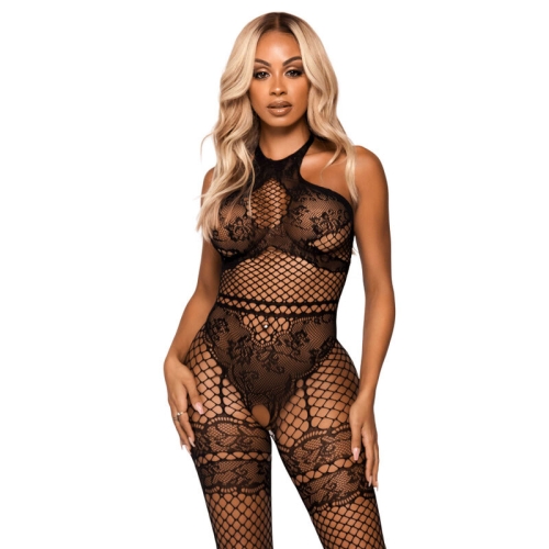 Netzhalfter Bodystocking OneSize Schwarz | Leg Avenue