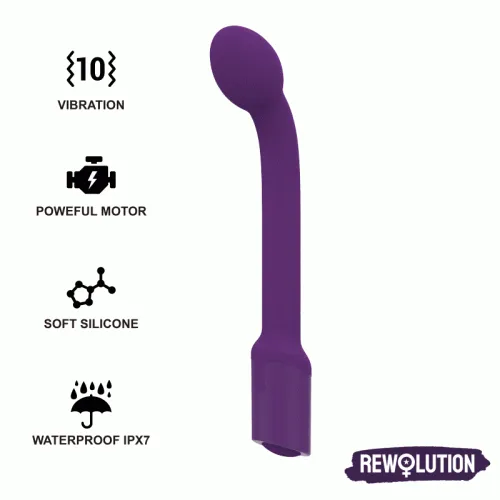 Lila Vibrator mit 10 Vibrationsmodi, starkem Motor, weichem Silikon, wasserdicht IPX7, Marke Rewolultion.