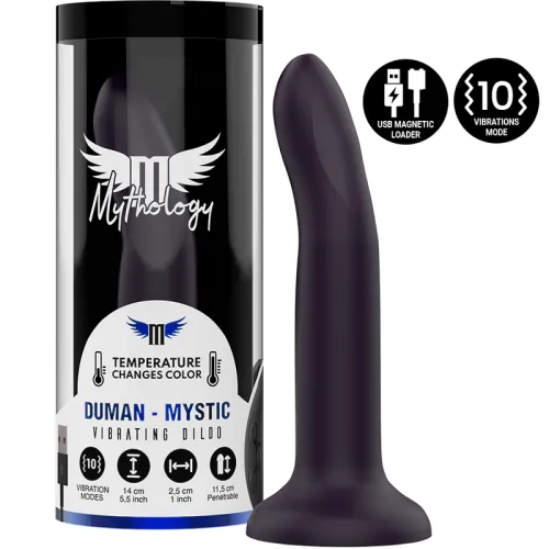 Vibrating dildo "Duman Mystic" in black, with temperature change and 10 vibration modes, USB charging function.