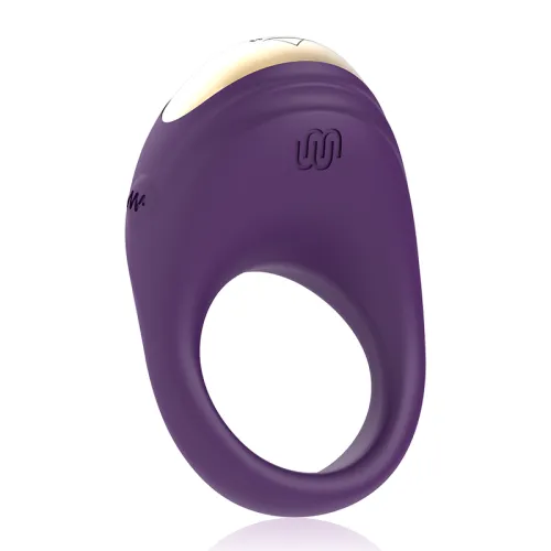 Purple silicone ring with a smooth surface and rounded edges, with a small logo on the side.