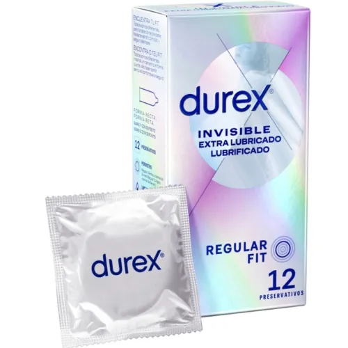 Durex Invisible condom packaging with 12 extra lubricated condoms, Regular Fit.