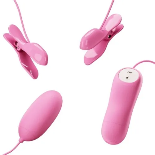 Nipple clamps with vibration and electric shock, pink | Pretty Love