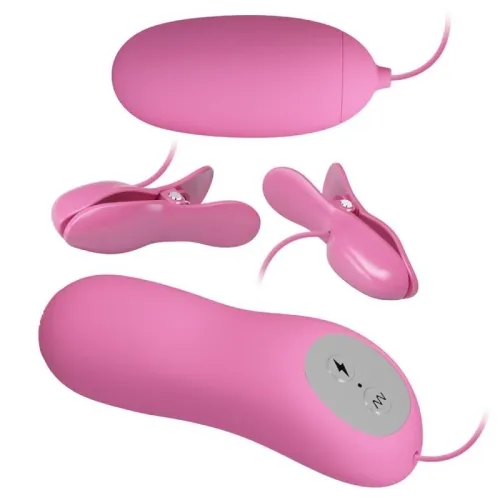Nipple clamps with vibration and electric shock, pink | Pretty Love