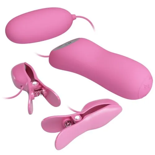 Nipple clamps with vibration and electric shock, pink | Pretty Love