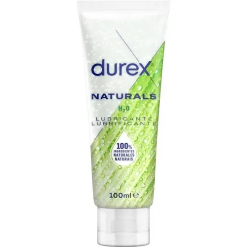Tube Durex Naturals H2O Gleitgel, 100 ml, mit grünem Design und Hinweis auf 100% natürliche Inhaltsstoffe.