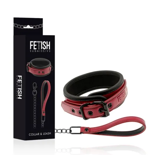 Rotes Halsband mit Leine, Verpackung mit der Aufschrift "Fetish Submissive".