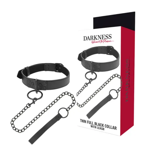 Black collar with chain and packaging, inscription "Darkness".