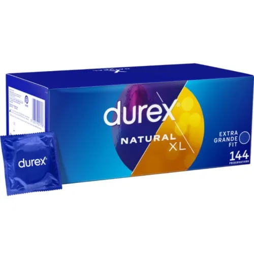 Durex Natural XL Kondomverpackung, 144 Stück, blaues Design, extra große Passform.