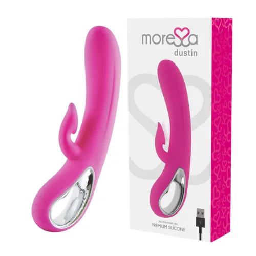 Pink vibrator with packaging, USB connection, made of premium silicone.