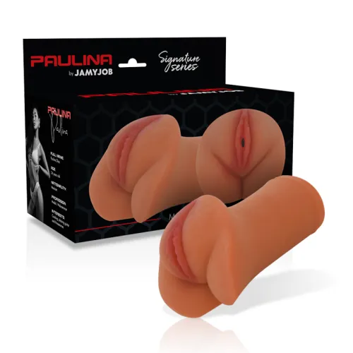 Verpackung und Produkt eines Masturbators der Marke Jamyjob, Modell "Paulina", aus der Signature Series.