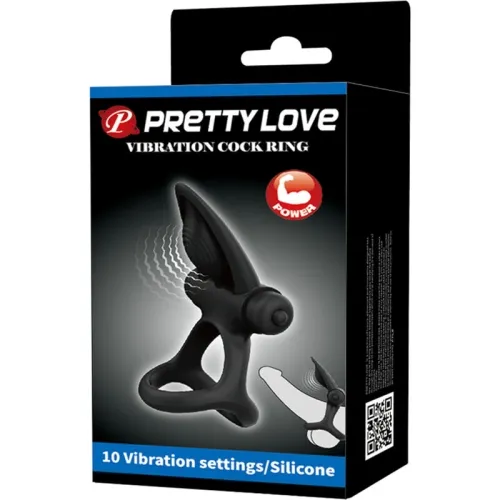 Vibrating Ring with 10 Modes, Black Silicone – Pretty Love