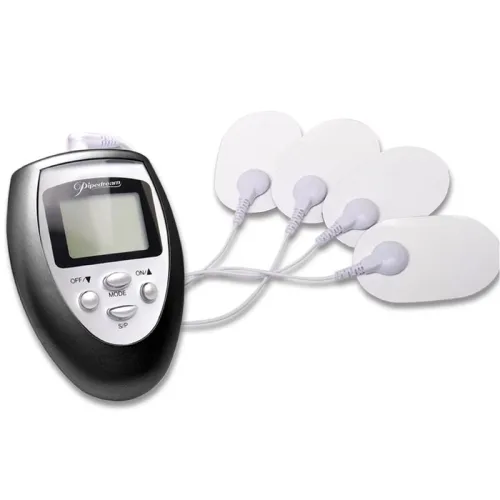 Electronic device with display and four connected electrode pads.