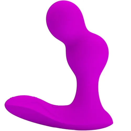 Lila, ergonomisch geformtes Silikon-Sextoy mit geschwungenem Design und abgerundeten Enden.