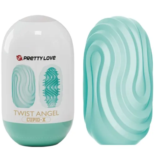 Two green, textured silicone cases, one in packaging, with the inscription "Pretty Love Twist Angel Cupid-X".