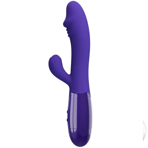 Purple vibrator with two arms, ergonomic design, smooth surface, for intimate use.
