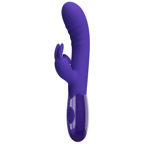Lila Vibrator mit Hasenohren und Bedientasten am Griff.