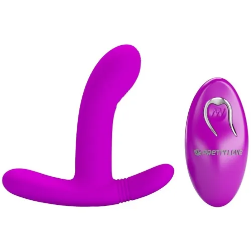 Lila Vibrator mit Fernbedienung, beide in modernem Design.