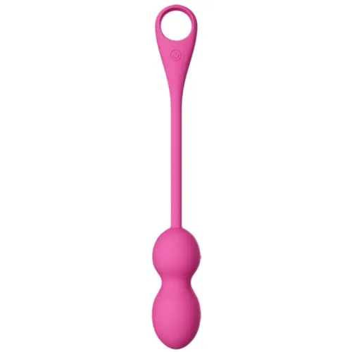 Pink Kegel ball with long handle and loop, suitable for pelvic floor training.