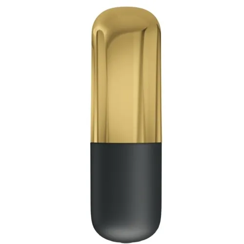 Goldener und schwarzer zylinderförmiger Gegenstand auf weißem Hintergrund.