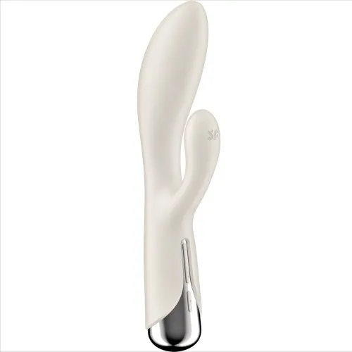 White, two-part vibrator with a smooth surface and silver handle.