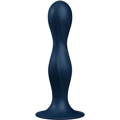 Dunkelblauer, geschwungener Silikon-Plug mit breitem Sockel, geeignet für intime Anwendungen.