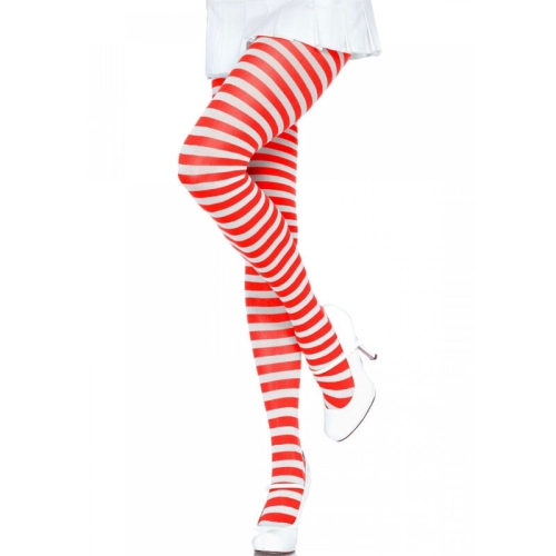 Gestreifte Strumpfhose Weiss / Rot | Leg Avenue
