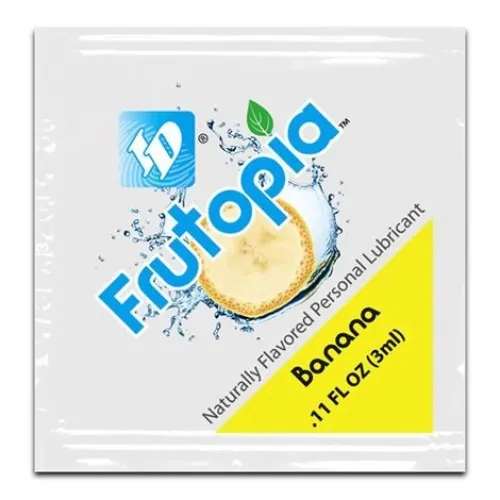 Frutopia Bananen-Gleitmittel, 3ml, natürlich aromatisiert, in weißer Verpackung mit Bananenbild.