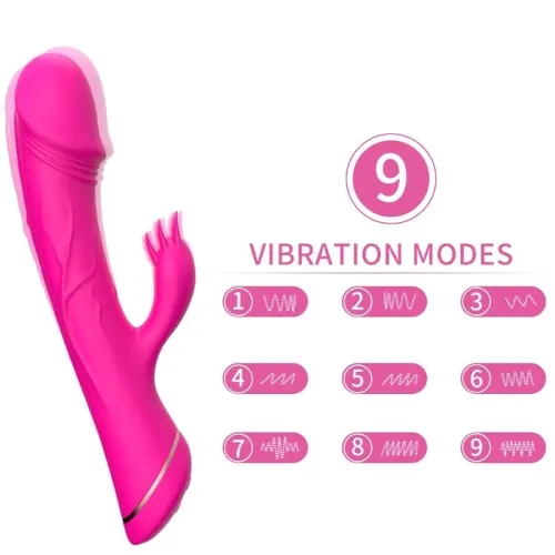 Pink vibrator with nine vibration modes, represented by symbols.