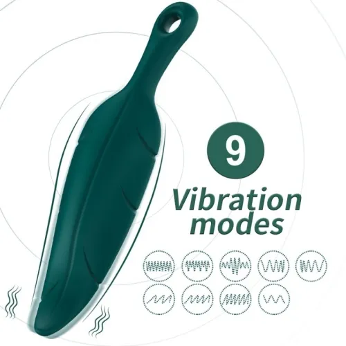 Green, leaf-shaped device with 9 vibration modes, represented by different wave patterns.