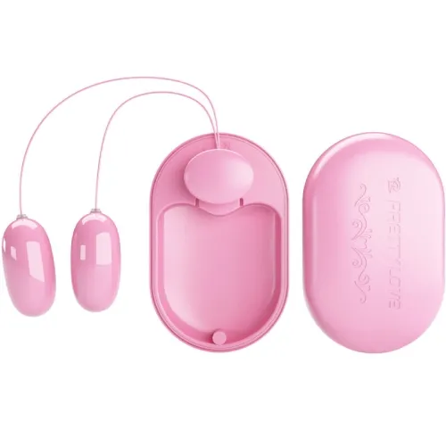 Zwei pinke, eiförmige Vibratoren mit Fernbedienung, auf weißem Hintergrund.