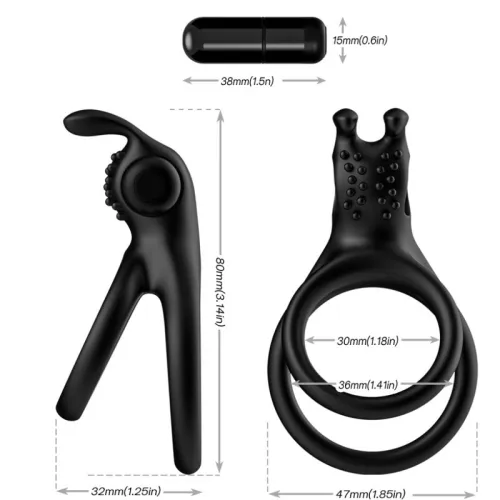 Traveler Double Ring Vibrator for Couples Rabbit Black – Armony
