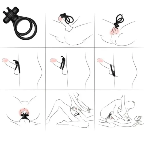 Traveler Double Ring Vibrator for Couples Rabbit Black – Armony