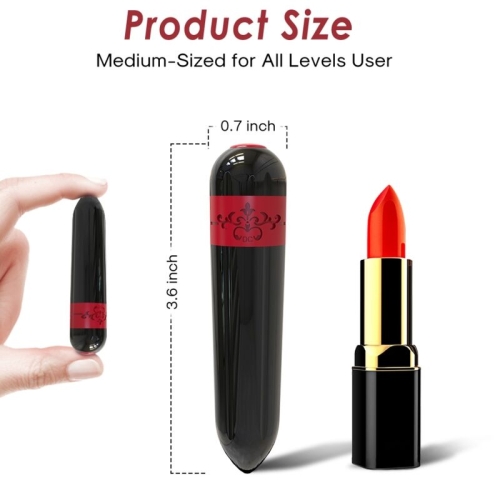 Schwarzes, zylinderförmiges Produkt, 3,6 Zoll hoch, 0,7 Zoll breit, neben rotem Lippenstift zum Größenvergleich.