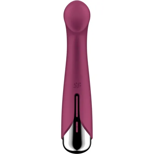 Purple vibrator with a rounded tip and silver end, vertical controls on the front.