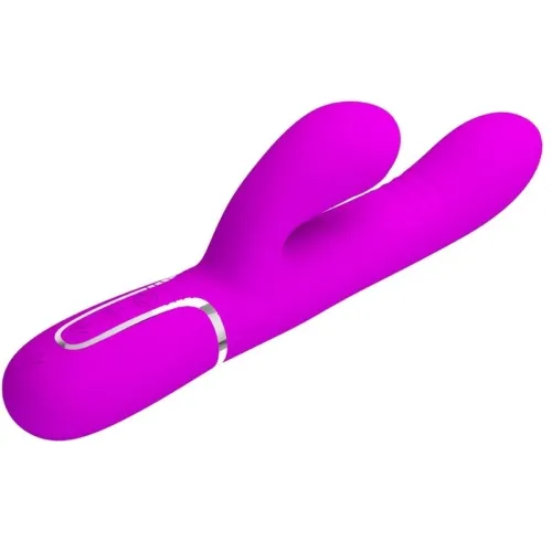 Purple vibrator with two ends and controls on the side.