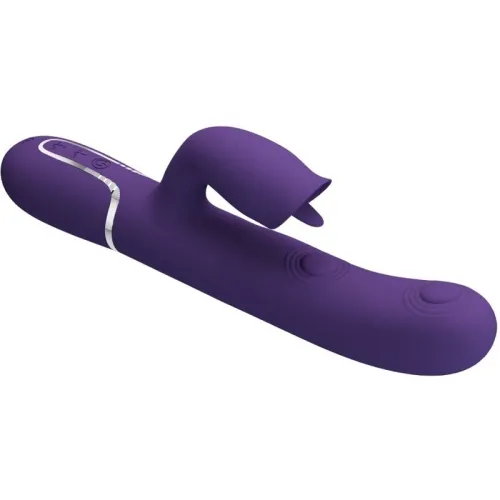 Lila Vibrator mit ergonomischem Design und Bedienelementen auf der Oberseite.