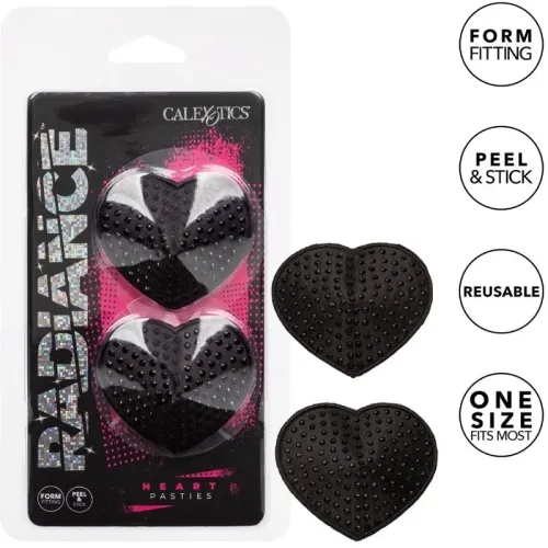 Black heart-shaped pasties in packaging, reusable, self-adhesive, one size fits most.