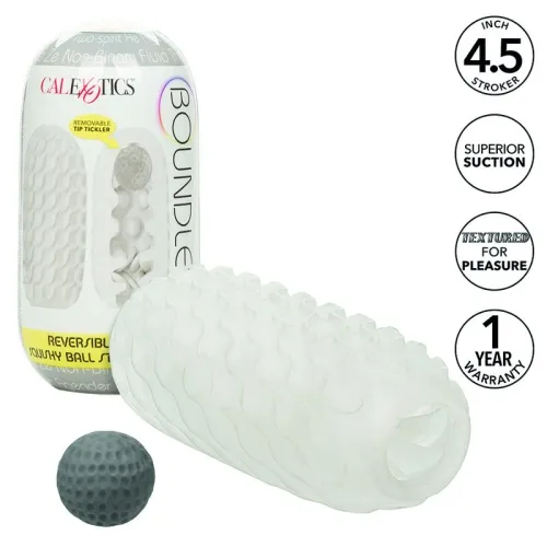 Transparenter, texturierter Masturbator mit Verpackung und grauer Kugel, 4,5 Zoll, 1 Jahr Garantie.