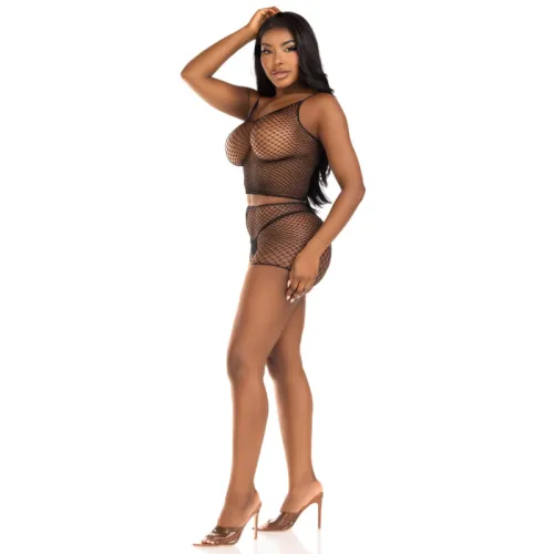 T-Shirt and Trousers Set Twist Net Black – Leg Avenue