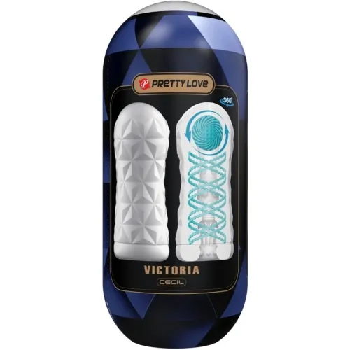 Verpackung eines Masturbators mit geometrischem Design und Markenlogo "Pretty Love" auf der Vorderseite.