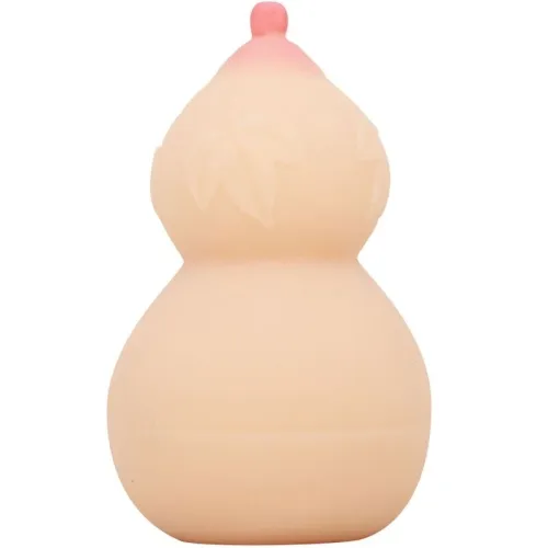 Beige, pear-shaped figure with pink lace and leaf pattern.