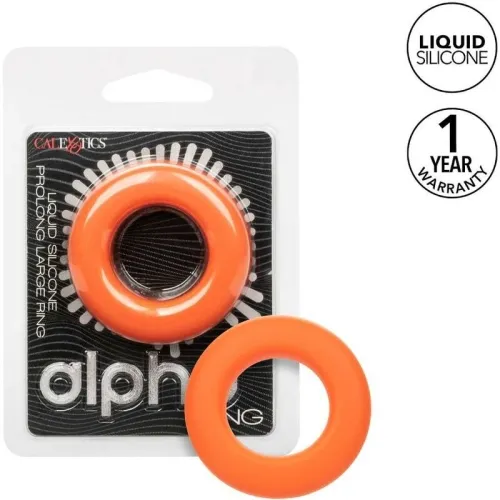 Orange Silikonring in Verpackung, mit Aufschrift "Liquid Silicone" und "1 Year Warranty".