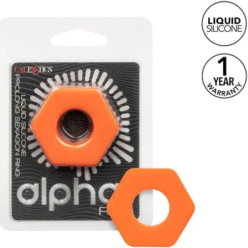 Orange, sechseckiger Silikonring in Verpackung mit 1 Jahr Garantie.