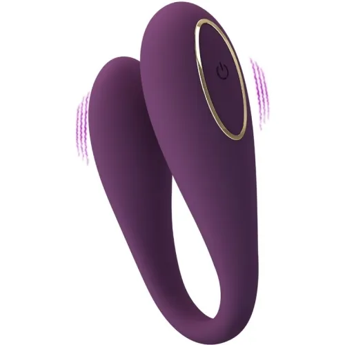 Purple vibrator with two arms and an on/off button, vibrates at the ends.