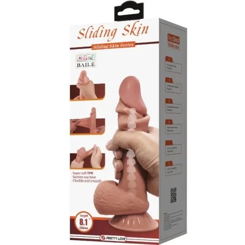 Realistischer Sliding Skin Dildo Mit Saugnapf Braun 19,4cm – Pretty Love