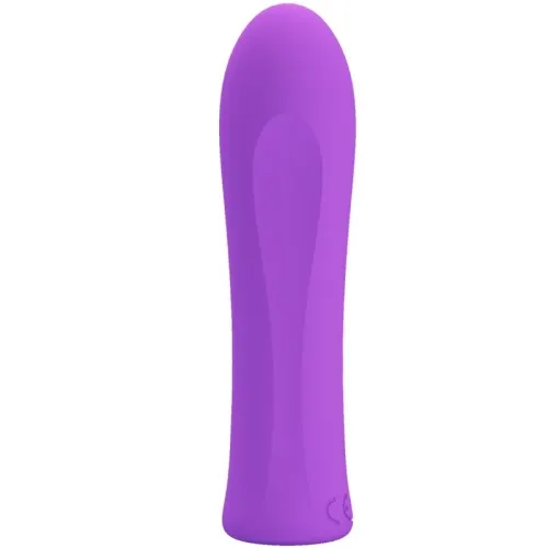 Lila, zylinderförmiger Vibrator mit abgerundeter Spitze, aus glattem Material.