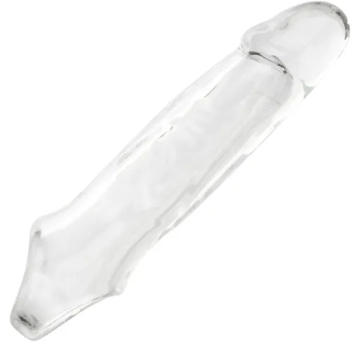 Klarer Glasdildo mit glatter Oberfläche und leicht gebogener Form.